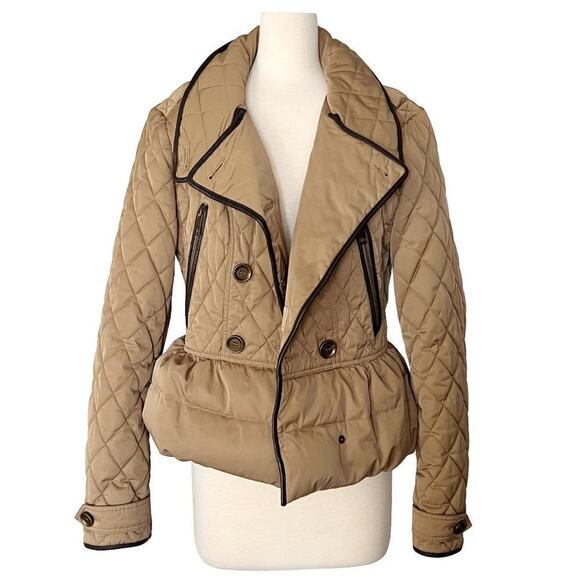 Burberry Brit Tan Quilted Puffer Jacket with Leather Trim – Size Large - Picture 2 of 9